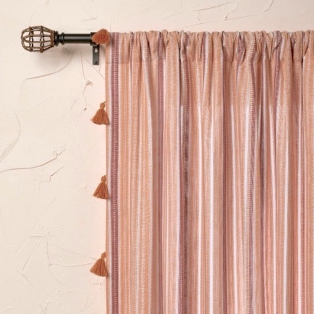 NWT Woven Striped Light Filtering Curtain Panels (x 2) Coral - Opalhouse